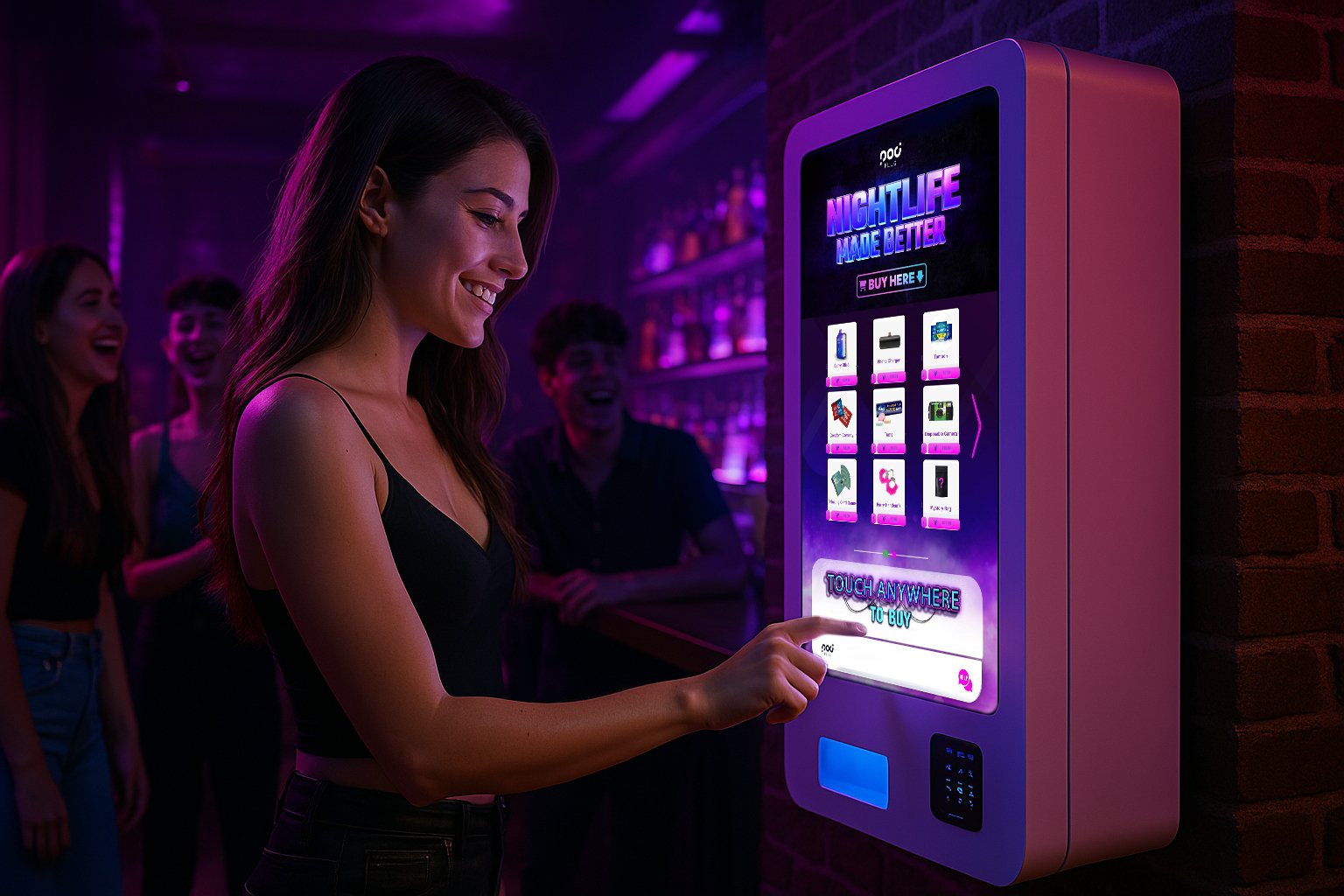 A customer engaging with a nightlife vending machine like Pod Plug is not passive income